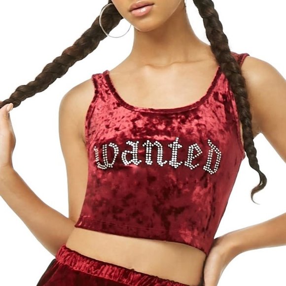 Forever 21 Tops - Forever 21 Rhinestone Wanted Crushed Velvet Tank Top